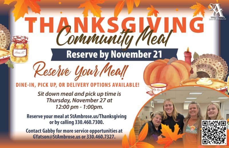 We are happy to provide three options for meals on Thanksgiving Day. (November 27)